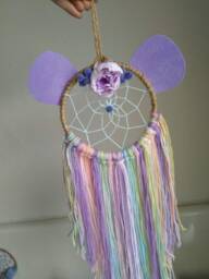 Mouse Dreamcatcher Purple Dream Catcher Nursery Wall Hanging Decor Colourful Piece Kids Bedroom Art Minnie Flower Present Gift - thumbnail 2
