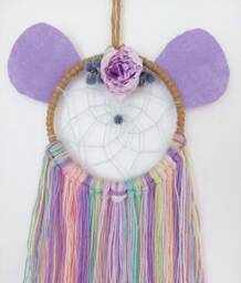 Mouse Dreamcatcher Purple Dream Catcher Nursery Wall Hanging Decor Colourful Piece Kids Bedroom Art Minnie Flower Present Gift