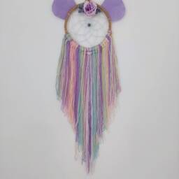 Mouse Dreamcatcher Purple Dream Catcher Nursery Wall Hanging Decor Colourful Piece Kids Bedroom Art Minnie Flower Present Gift - thumbnail 3