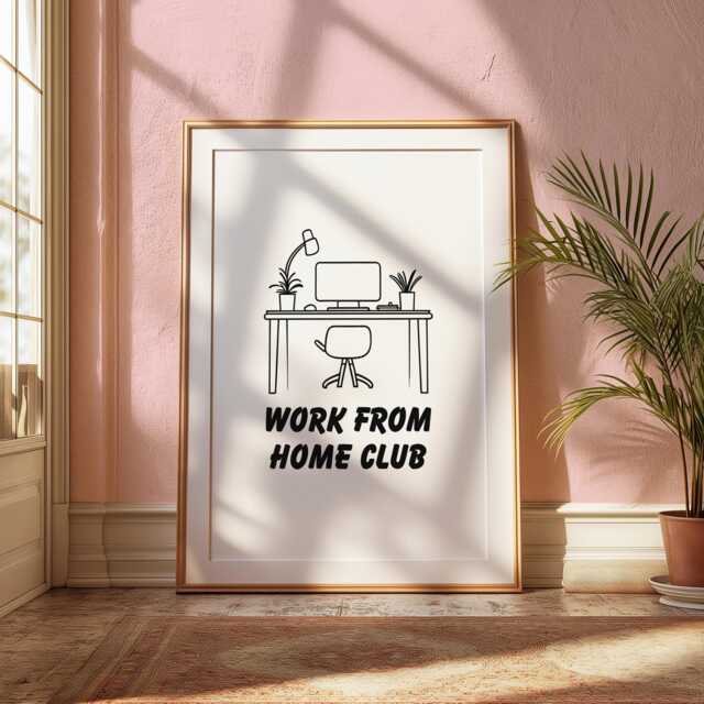 Work From Home Club Print, Funny Office Wall Art, Neutral Decor, Desk Quote Prints, Corporate Art Poster - image 1