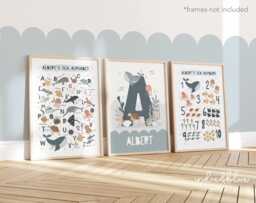 Personalised Sea Animals Print Set Of 3, Alphabet & Numbers Chart Print, Under The Ocean Prints, Boy Nursery - thumbnail 1