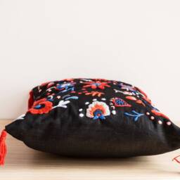 Home Decor, Bohochic Pillow With Embroidered Flowers & Tassels - 18x18, For Living Room Decoration, Gift The Home - thumbnail 4