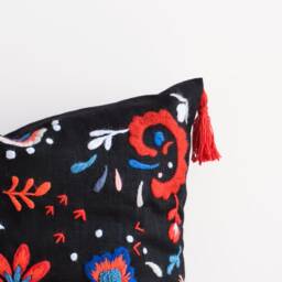 Home Decor, Bohochic Pillow With Embroidered Flowers & Tassels - 18x18, For Living Room Decoration, Gift The Home - thumbnail 2
