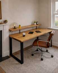 Rustic Desk - Riser Shelf For Monitor, Speakers Reclaimed Wood Heavy Duty Industrial Style Square Steel Legs Home Or Office Use