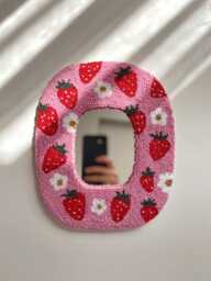 Handmade Strawberry Daisy Punch Needle Mirror, Cottagecore Wall Decor