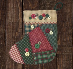 Handmade Christmas Stocking, Red Green Plaids Checks, Button Embellishment, Embroidery Stitches Free Us Shipping - thumbnail 1