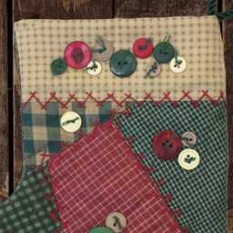 Handmade Christmas Stocking, Red Green Plaids Checks, Button Embellishment, Embroidery Stitches Free Us Shipping - thumbnail 2
