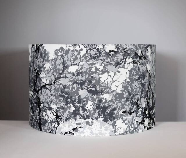 Grey & Silver Abstract Scandinavian Fabric Lampshade Handmade By Vivid Shades, Funky Stylish Scandi Tree Pattern, Standard Drum Lamp Shade - image 1