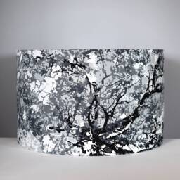 Grey & Silver Abstract Scandinavian Fabric Lampshade Handmade By Vivid Shades, Funky Stylish Scandi Tree Pattern, Standard Drum Lamp Shade - thumbnail 2