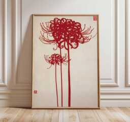 Japanese Red Spider Lily Wall Art Print, Minimalist Floral Poster, Wabi Sabi Asian Artwork, Botanical Zen Home Decor - thumbnail 1