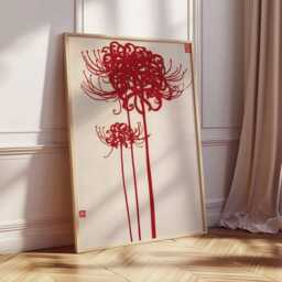 Japanese Red Spider Lily Wall Art Print, Minimalist Floral Poster, Wabi Sabi Asian Artwork, Botanical Zen Home Decor - thumbnail 2