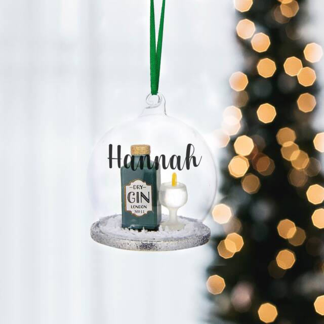 Personalised Gin Bauble - Dome Christmas Gift Lovers Decoration Hanging Glass Bottle - image 1