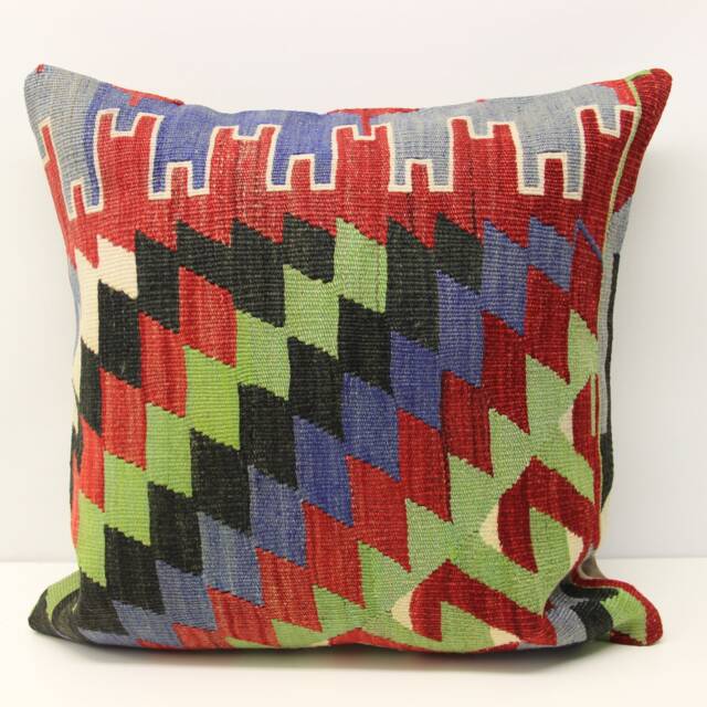 Handmade Kilim Pillow Cover 20x20, Vintage Turkish Oriental Rug - image 1