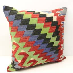 Handmade Kilim Pillow Cover 20x20, Vintage Turkish Oriental Rug - thumbnail 2
