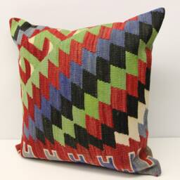 Handmade Kilim Pillow Cover 20x20, Vintage Turkish Oriental Rug - thumbnail 3