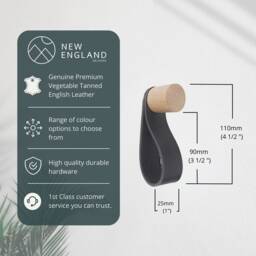 Handmade Leather Strap Curtain Rod Holder Walnut Wood Bracket - thumbnail 2