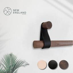 Handmade Leather Strap Curtain Rod Holder Walnut Wood Bracket - thumbnail 3