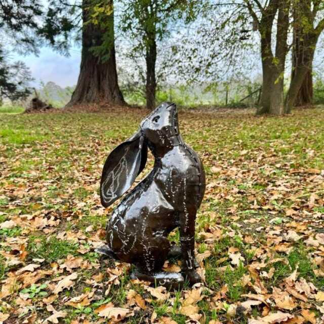 Hand Crafted Recycled Metal Moongazing Hare - Ac-Hre1/Moon Outdoor Garden Sculptures. Hares - image 1