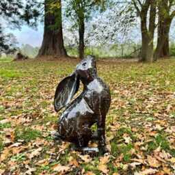 Hand Crafted Recycled Metal Moongazing Hare - Ac-Hre1/Moon Outdoor Garden Sculptures. Hares
