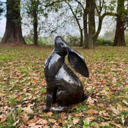 Hand Crafted Recycled Metal Moongazing Hare - Ac-Hre1/Moon Outdoor Garden Sculptures. Hares - thumbnail 2