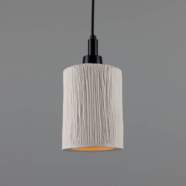 Senna Organic Ceramic Cylinder Bathroom Pendant Light Matte White Striped 4.7 - image 1
