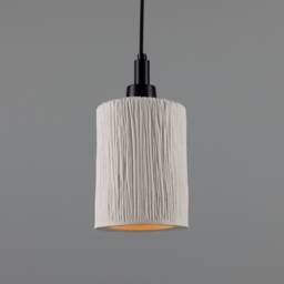 Senna Organic Ceramic Cylinder Bathroom Pendant Light Matte White Striped 4.7 - thumbnail 1
