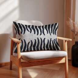 Zebra Velvet Ikat Pillow Black & White Animal Print, Handwoven Silk - thumbnail 1