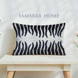 Zebra Velvet Ikat Pillow Black & White Animal Print, Handwoven Silk - thumbnail 3