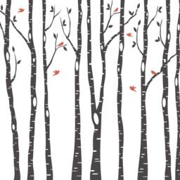 Removable Vinyl Nursery Decor - 9 Birch Trees Wall Decal, Woodland Forest Animals Bedroom Art 2 Colors 12 Birds - thumbnail 3