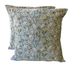 "Acorn Trail Cushion Cover Set Of 2 Duck Egg Blue Cotton, 16""-24"