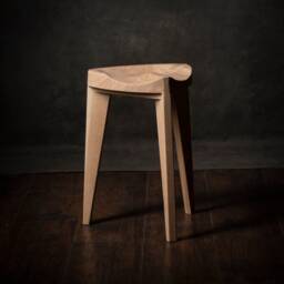 Handmade Oak Stool, Carved Seat, Three-Legged, Solid Wood, Natural Finish, 45 cm