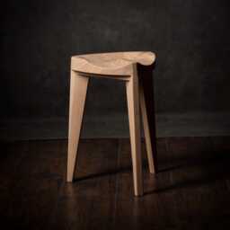 Handmade Oak Stool, Carved Seat, Three-Legged, Solid Wood, Natural Finish, 45 cm - thumbnail 4
