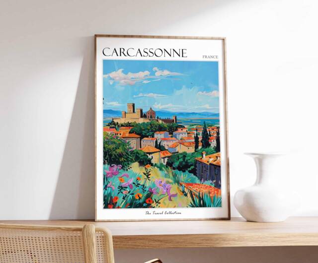 Carcassonne France Travel Poster Medieval City Wall Art - image 1