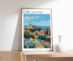 Carcassonne France Travel Poster Medieval City Wall Art - thumbnail 1
