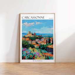 Carcassonne France Travel Poster Medieval City Wall Art - thumbnail 3
