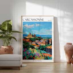Carcassonne France Travel Poster Medieval City Wall Art - thumbnail 2