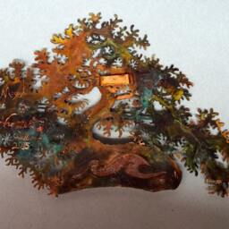 Shonin Han Kengai Copper Bonsai With A Pink Ocean Jasper Gemstone - thumbnail 2