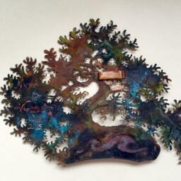 Shonin Han Kengai Copper Bonsai With A Pink Ocean Jasper Gemstone - thumbnail 4