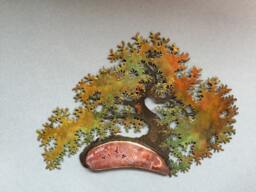 Shonin Han Kengai Copper Bonsai With A Pink Ocean Jasper Gemstone