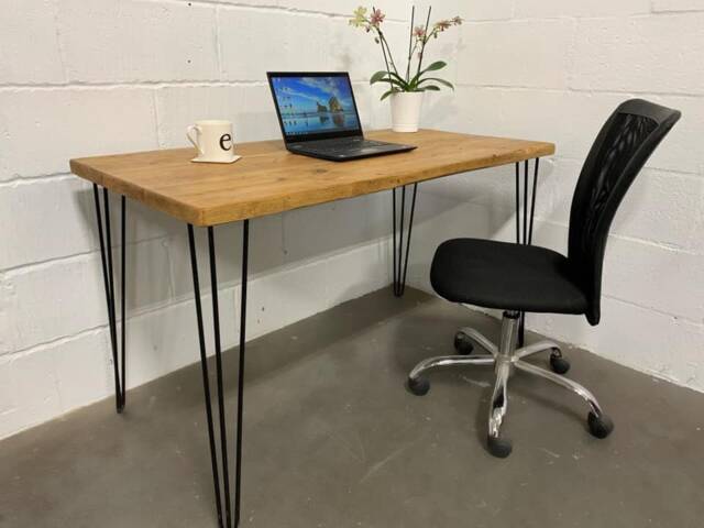 Rustic Computer Desk Reclaimed Scaffold Board With Black Hairpin Legs - image 1