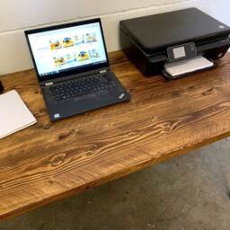 Rustic Computer Desk Reclaimed Scaffold Board With Black Hairpin Legs - thumbnail 2