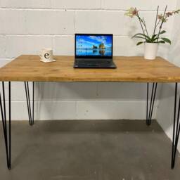 Rustic Computer Desk Reclaimed Scaffold Board With Black Hairpin Legs - thumbnail 3