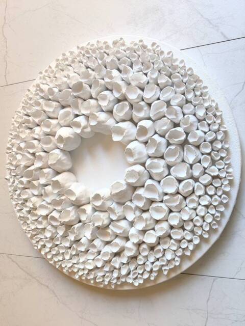 White Clay Wall Sculpture Abstract Wreath Art On Canvas - 14 Inch - image 1