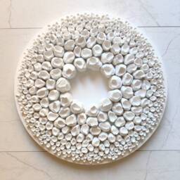 White Clay Wall Sculpture Abstract Wreath Art On Canvas - 14 Inch - thumbnail 2