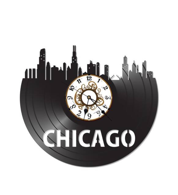 Free Shippingchicago Skyline Themed Vinyl Album Record Clock Made in The > Usa - image 1