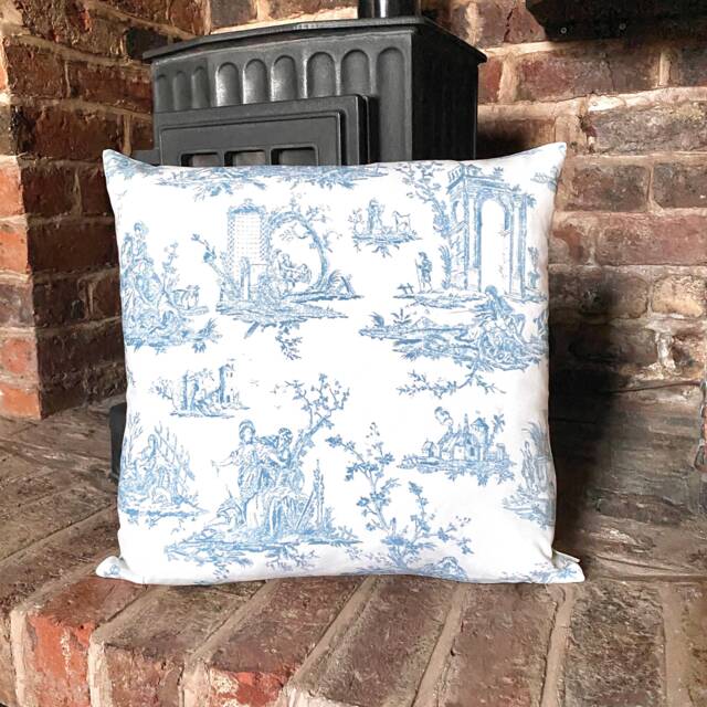 1038. Light Blue Toile De Jouy 100% Cotton Cushion Cover, Various Sizes - image 1