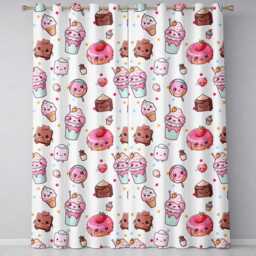 Kawaii Dessert & Donuts With Strawberry On Cream Background Seamless Pattern Readymade Eyelet Ring Top Thermal 100% Blackout Curtains - thumbnail 2