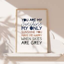 You Are My Sunshine Print, Boys Nursery Prints, Wall Art, Toddler Bedroom Decor, Baby Gift - thumbnail 1