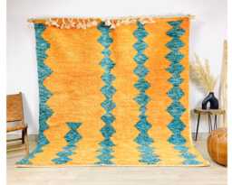 Yellow & Teal Green Moroccan Rug, Shag Berber Rug, Large Area Beni Ourain Rug