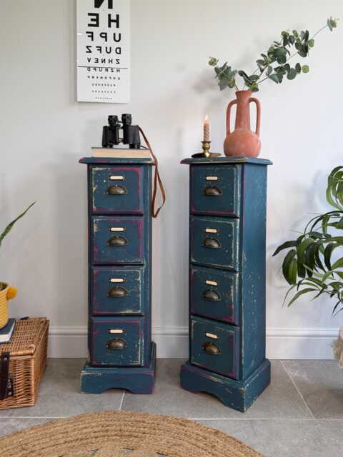 Colourful Vintage Industrial Apothecary Style Pair Of Side Drawers - image 1